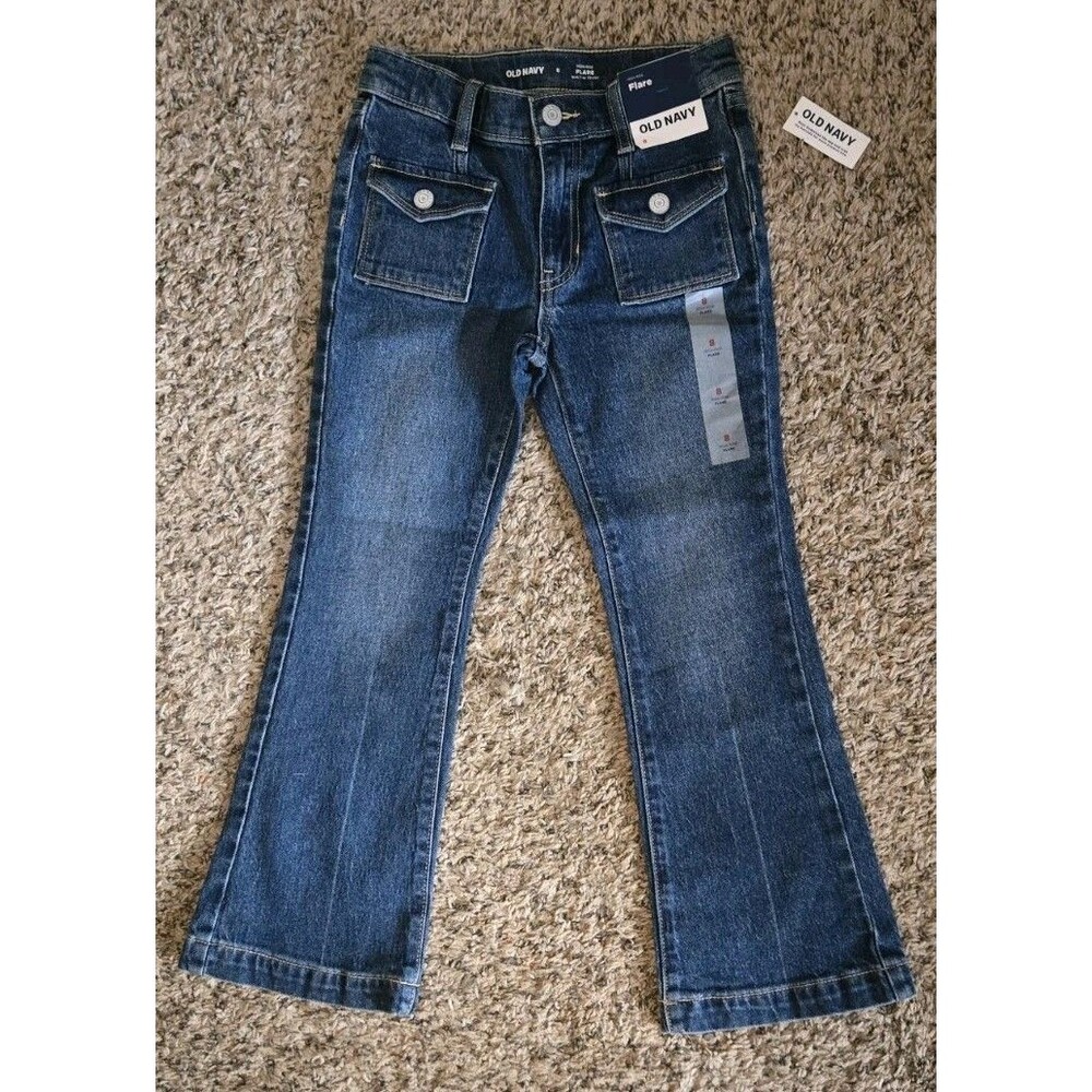 Old Navy High Rise Flare Blue Jeans Girls Size 8 Pants Medium Wash Pockets NWT